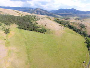 Bird's eye view of a mountainous background