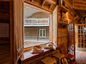 Wooden terrace with french doors