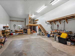 Garage with a workshop area