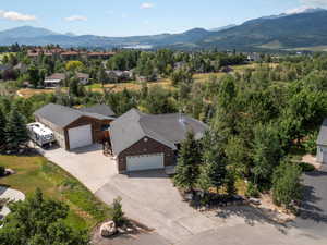 Aerial view of residential area with a mountain backdrop