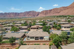 Aerial perspective of suburban area featuring mountains