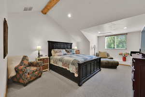 Bedroom with carpet flooring and recessed lighting