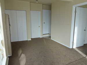 Unfurnished bedroom with carpet floors and a closet