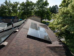 Exterior view of roof with shingles