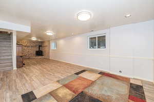 Basement family/ rec room w/wood stove, Newer LVP floors