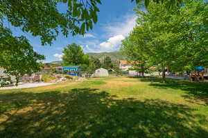 Large backyard includes shed and garden area,