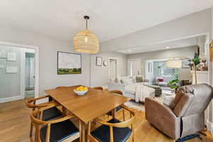 Dining room featuring light wood-type flooring and recessed lighting
