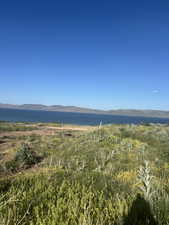 View of lake with a  mountain backdrop