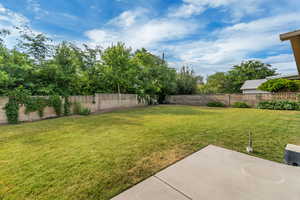 Fenced backyard featuring a patio area
