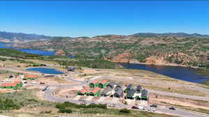 Aerial view of a water and mountain view
