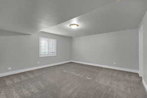 Bonus room featuring carpet floors and a textured ceiling
