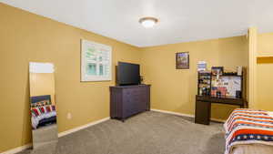 Carpeted bedroom with baseboards