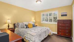 Bedroom with carpet flooring and baseboards