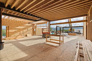 View of patio featuring a mountain view