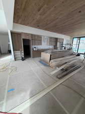 Living room featuring wood ceiling