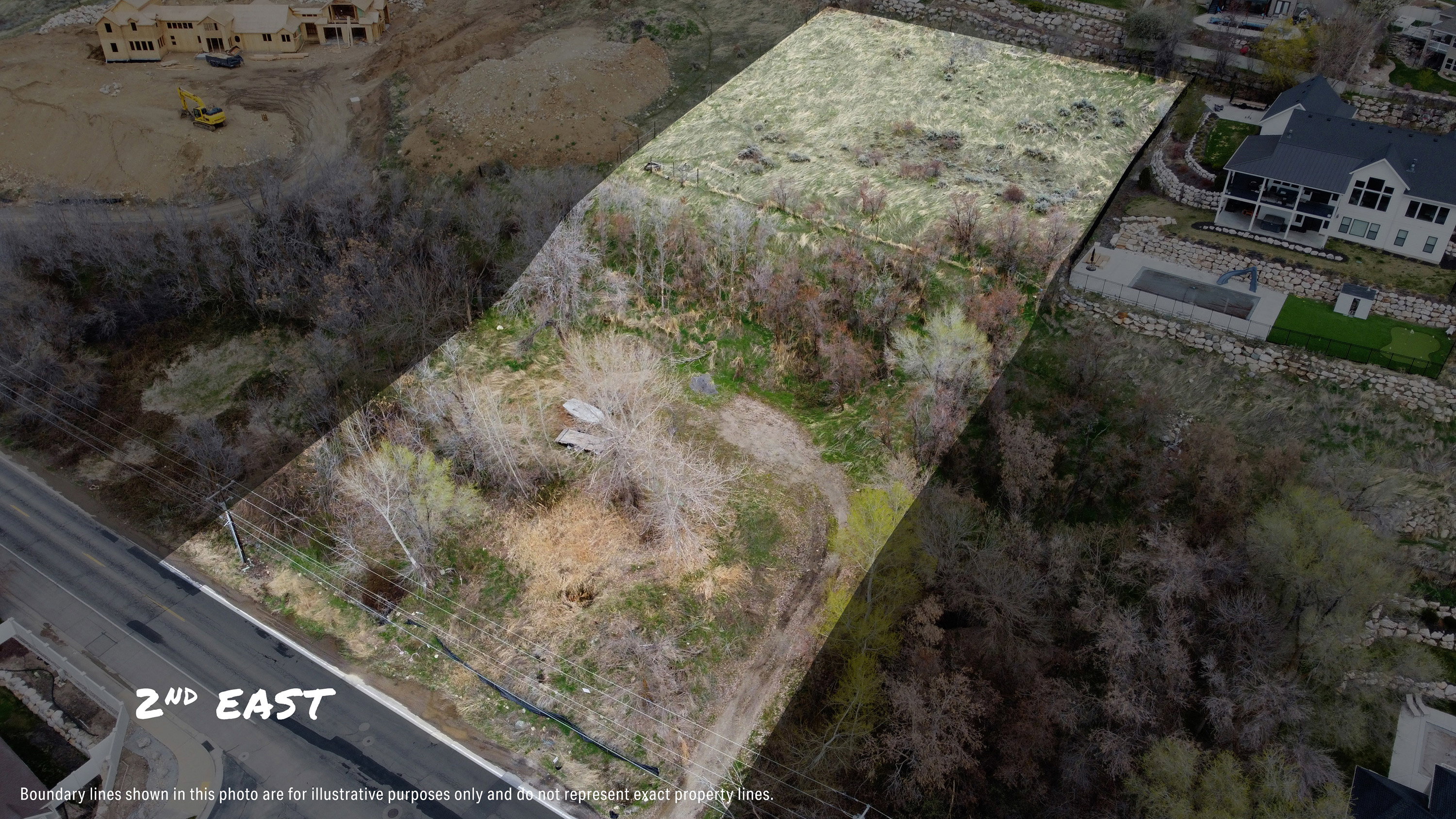 Aerial view of both properties - only Property #2 (.46 acres) is offered in this listing.