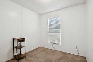 Carpeted empty room with a textured ceiling