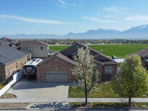 View of mountain backdrop with nearby suburban area