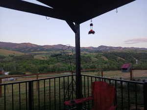 Balcony with a mountain view