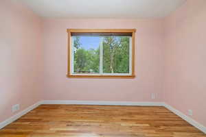 Unfurnished room with light wood-type flooring