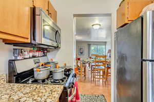 Kitchen with stainless steel appliances