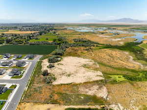 Aerial view of a water and mountain view