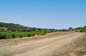 View of dirt / gravel road with a rural view