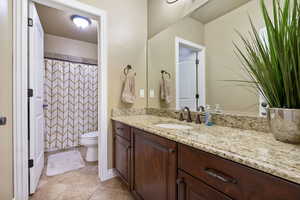 Full bathroom with vanity and toilet