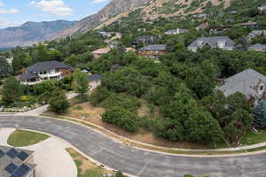Aerial perspective of suburban area with mountains
