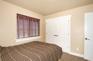 Bedroom with carpet floors and a closet