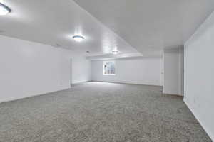 Unfurnished room with carpet floors and a textured ceiling