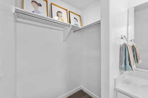 Walk in closet featuring carpet flooring