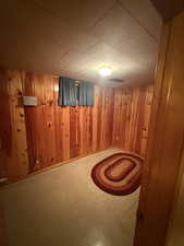 Finished below grade area with wood walls