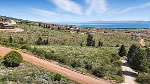 Bird's eye view of a water and mountain view