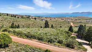 View of mountain backdrop with a nearby body of water