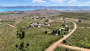 Aerial view of a water and mountain view