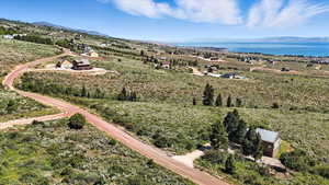 Bird's eye view of a water and mountain view