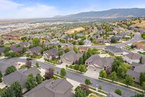 Aerial perspective of suburban area with mountains