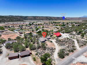 Bird's eye view of a mountainous background