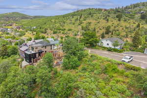 Drone / aerial view of a mountain backdrop