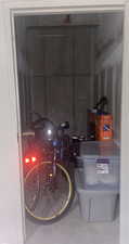 View of garage storage room.