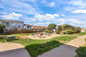View of yard featuring a residential view and a patio area
