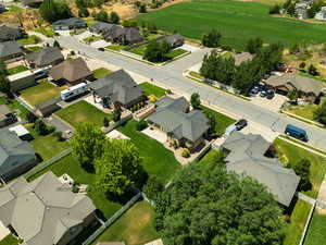 Aerial overview of property's location with nearby suburban area
