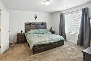 Carpeted primary bedroom