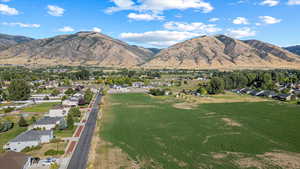 View of mountain background with nearby suburban area