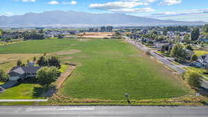 Aerial view of a mountain backdrop