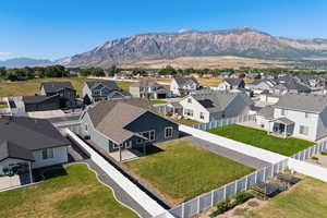 Aerial perspective of suburban area featuring mountains
