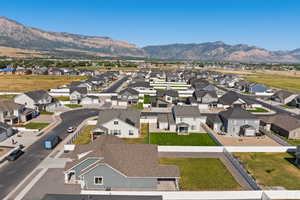 Aerial perspective of suburban area featuring mountains