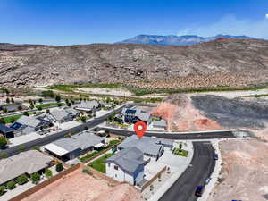 Aerial perspective of suburban area featuring mountains