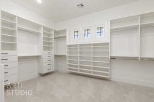 Spacious closet with carpet
